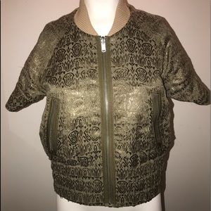 Reversible khaki/ brocade short sleeved jacket